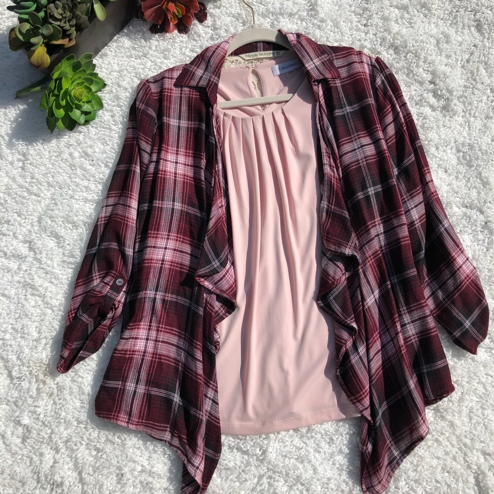 Plaid Hippie Laundry Lace Crochet Cardigan Size M